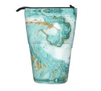 ESASAM Teal and Gold Marble Vertical Retractable Pencil Case, Easy to Use, Adjustable Size According to Needs