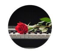 ESASAM Thickened Design Of Non-Slip Rubber Mouse Pad 8in (Round) Red Rose On Piano, Stylish And Durable.