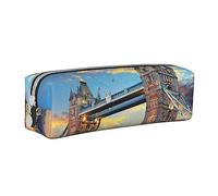 ESASAM Tower Bridge in London Leather Zipper Three-Dimensional Pencil Case, Simple and Elegant, Fashionable and Practical