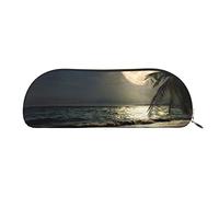 ESASAM Tropical Beach Palm Tree with Full Moon Starry Night Leather Semi-Circular Storage Bag, Semi-Circular Shape, Simple and Fashionable