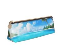 ESASAM Tropical Beach Plant Theme Leather Triangular Pencil Case, Lightweight and Cute, with Large Capacity