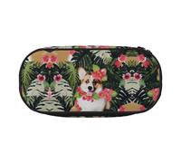 ESASAM Tropical Flower and Corgi 2 Fashion Pencil Case-The Necessary Storage Space for Pens, Pencils and Stationery