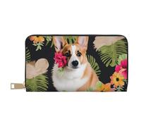 ESASAM Tropical Flower and Corgi Long Imitation Leather Wallet, Stylish, Practical, and Durable