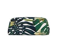 ESASAM Tropical Summer Hawaiian Flower Palm Leaves Leather Zipper Three-Dimensional Pencil Case, Simple and Elegant, Fashionable and Practical