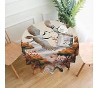 ESASAM Two Japanese Cranes Flying Traditional Painting Round Decorative Tablecloth, Table Linen, Coffee Table Tablecloth