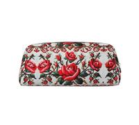 ESASAM Ukrainian Embroidery Style Rose Leather Zipper Three-Dimensional Pencil Case, Simple and Elegant, Fashionable and Practical