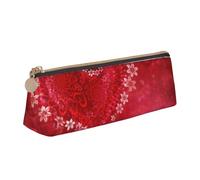 ESASAM Valentine's Day Red Heart Flower Leather Triangular Pencil Case, Lightweight and Cute, with Large Capacity