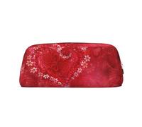 ESASAM Valentine's Day Red Heart Flower Leather Zipper Three-Dimensional Pencil Case, Simple and Elegant, Fashionable and Practical