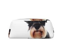ESASAM Well-Behaved Schnauzer Leather Zipper Three-Dimensional Pencil Case, Simple and Elegant, Fashionable and Practical