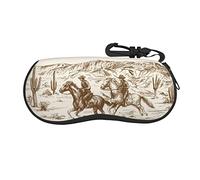 ESASAM West Desert Cactus With Cowboys Riding Horses Print Unique Full-Frame Printed Glasses Case â€“ Lightweight & Flexible Chloroprene Rubber Case