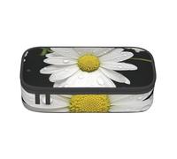 ESASAM White Daisy Print Pencil Case Spacious Oxford Cloth Storage with Multiple Compartments