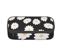ESASAM White Daisy Print Pencil Case Spacious Oxford Cloth Storage with Multiple Compartments