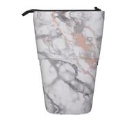 ESASAM White Marble Rose Gold Vertical Retractable Pencil Case, Easy to Use, Adjustable Size According to Needs