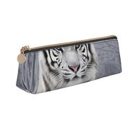 ESASAM White Tiger in Snow Leather Triangular Pencil Case, Lightweight and Cute, with Large Capacity