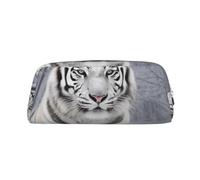 ESASAM White Tiger in Snow Leather Zipper Three-Dimensional Pencil Case, Simple and Elegant, Fashionable and Practical