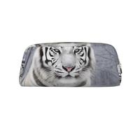 ESASAM White Tiger in Snow Leather Zipper Three-Dimensional Pencil Case, Simple and Elegant, Fashionable and Practical