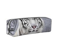 ESASAM White Tiger in Snow Leather Zipper Three-Dimensional Pencil Case, Simple and Elegant, Fashionable and Practical