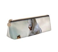 ESASAM Wild Animal Horses Pattern Leather Triangular Pencil Case, Lightweight and Cute, with Large Capacity