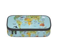 ESASAM World Map Print Stylish Pencil Case - Oxford Fabric, Spacious, and Durable Design for Organized Storage