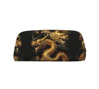 ESASAM Yellow Dragon Black Background Leather Zipper Three-Dimensional Pencil Case, Simple and Elegant, Fashionable and Practical