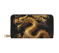 ESASAM Yellow Dragon Black Background Long Imitation Leather Wallet, Stylish, Practical, and Durable