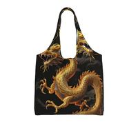 ESASAM Yellow Dragon Black Background Stylish Canvas One-Shoulder Commuter Bag-Suitable For Daily Use And Urban Exploration