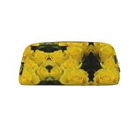 ESASAM Yellow Roses Leather Zipper Three-Dimensional Pencil Case, Simple and Elegant, Fashionable and Practical