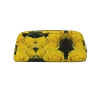 ESASAM Yellow Roses Leather Zipper Three-Dimensional Pencil Case, Simple and Elegant, Fashionable and Practical