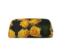 ESASAM Yellow Roses Leather Zipper Three-Dimensional Pencil Case, Simple and Elegant, Fashionable and Practical