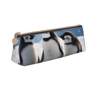 ESASAM Young Penguins with Snow Leather Triangular Pencil Case, Lightweight and Cute, with Large Capacity