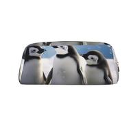 ESASAM Young Penguins with Snow Leather Zipper Three-Dimensional Pencil Case, Simple and Elegant, Fashionable and Practical