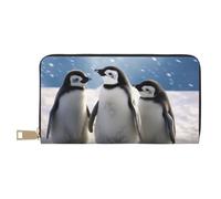 ESASAM Young Penguins with Snow Long Imitation Leather Wallet, Stylish, Practical, and Durable