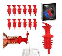 Esatto Pour and Seal, Plastic Bottle Pourers with Built in Lid - Easy and Precise Pouring, Lid for Storing and Healthy Practices, Professional Bar Tool, Pack of 12 Pieces Wine Stopper Pourer (Red)
