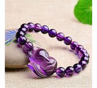ESBANT Natural Crystal Bracelet Feng Shui Lucky Fox Charm Amethyst Balance Beaded Purple Bracelet Braided String Rope Wealth Amulet Attract Money Prosperity Luck,Small Fox,Rope Color : Small fox, S