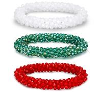 Esbbela 3 Pcs Handmade Stretchy Beaded Bracelet Sparkling Artificial Crystal Statement Jewelry Boho Accessories Stackable For Women Christmas Festival Gift, 7inch, Artificial Crystal, no gemstone