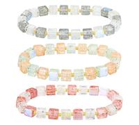 Esbbela 3Pcs 10mm Beaded Bracelets for Women Mens Handmade Glass Beads Bracelet Colorful Artificial Crystal Stretch Stackable Bracelet Elastic Round Cube Bead Bracelets Jewelry, 7.00, Glass, glass