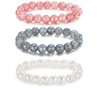 Esbbela 3Pcs 10mm Beaded Bracelets for Women Mens Handmade Glass Beads Bracelet Colorful Artificial Crystal Stretch Stackable Bracelet Elastic Round Cube Bead Bracelets Jewelry, 7.00, Glass, glass