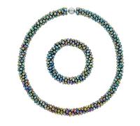 Esbbela Hand Knotted Beads Statement Necklace Artificial Crystal Choker for Women- Handmade Beaded Strand Sparkly Faceted Crystal Rondelle-17inches, Black/Red/Brown, 17-18 inch, Artificial Crystal