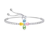 Esbbela Pearl Slider Bracelet | White Gold/Yellow Gold Bracelets for Women Pearl/Lucky Clover/Bear Wrist Jewelry|Adjustable Size 5-10 inches, 5.5 UK, Brass, Cubic Zirconia