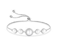 Esbbela Pearl Slider Bracelet | White Gold/Yellow Gold Bracelets for Women Pearl/Lucky Clover/Bear Wrist Jewelry|Adjustable Size 5-10 inches, 7.50, Brass, Cubic Zirconia
