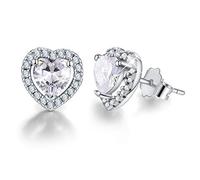 Esberry 18K Gold Plating 925 Sterling Silver Birthstone Love Heart Stud Earrings Cubic Zirconia Hypoallergenic Earrings Birthday gift for Women and Girls (April-Diamond)