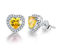 Esberry 18K Gold Plating 925 Sterling Silver Birthstone Love Heart Stud Earrings Cubic Zirconia Hypoallergenic Earrings Birthday gift for Women and Girls (November-Citrine)