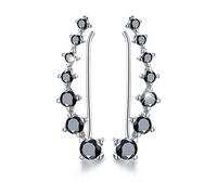 Esberry 18K Gold Plating 925 Sterling Silver CZ Simulated Diamond Ear Crawler Cuff Earrings Climber Jackets Cubic Zirconia Hypoallergenic Earrings for Women and Girls (White Gold-Black Zircon)