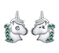 Esberry 18K Gold Plating 925 Sterling Silver Stud Earrings Unicorn with Cubic Zirconia Asymmetry Earrings Hypoallergenic Earrings for Girls and Women (Green)