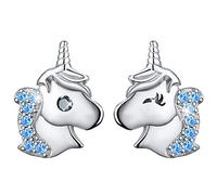 Esberry 18K Gold Plating 925 Sterling Silver Stud Earrings Unicorn with Cubic Zirconia Asymmetry Earrings Hypoallergenic Earrings for Girls and Women (Blue)