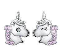 Esberry 18K Gold Plating 925 Sterling Silver Stud Earrings Unicorn with Cubic Zirconia Asymmetry Earrings Hypoallergenic Earrings for Girls and Women (Pink)