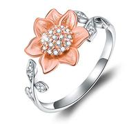 Esberry 18K Gold Plating 925 Sterling Silver Sunflower Open Ring 3D Flower Shape Adjustable Ring Jewelry for Women and Girls (Rose Gold)