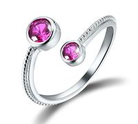 Esberry✦Gift for Christmas✦18K Gold Plated 925 Sterling Silver Birth Month Adjustable Rings for Women and Girls (July-Ruby)
