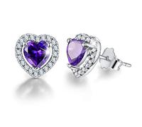 Esberry✦Gift for Christmas✦ 18K Gold Plating 925 Sterling Silver Birthstone Love Heart Stud Earrings Cubic Zirconia Hypoallergenic Earrings Birthday gift for Women and Girls (February-Amethyst)
