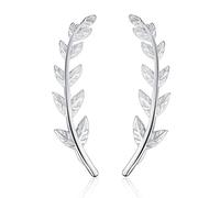 Esberry✦Gift for Christmas✦ 18K Gold Plating 925 Sterling Silver Leaf Stud Earrings Leaves Shape Earrings Hypoallergenic Earrings Jewelry for Women and Girls (White Gold-2)